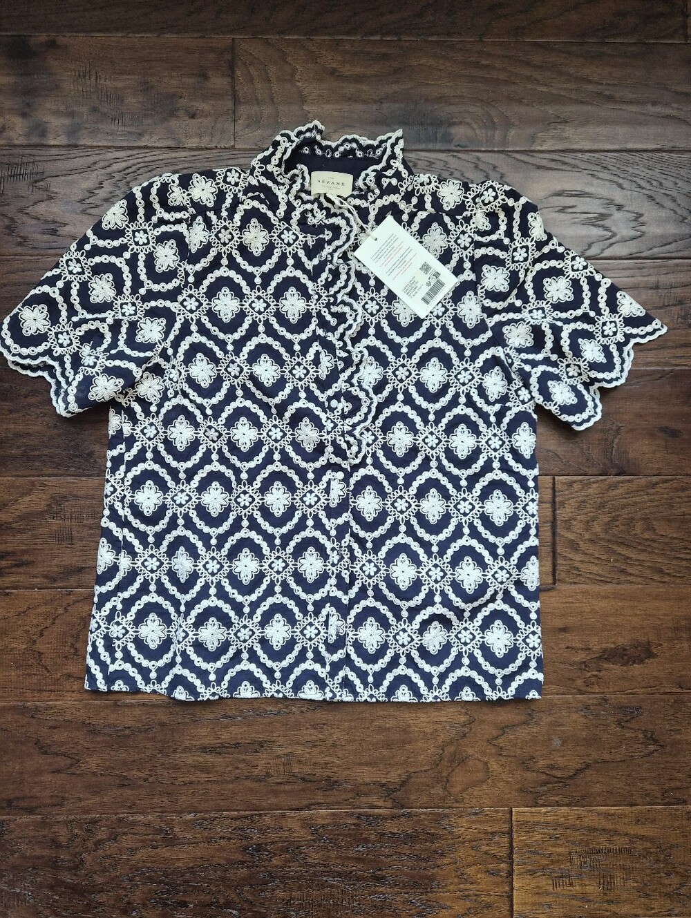 *NWT* [Sezane] Dahlia Shirt in Marine with Daisies, Size 38/6, Organic Cotton - Picture 3 of 13